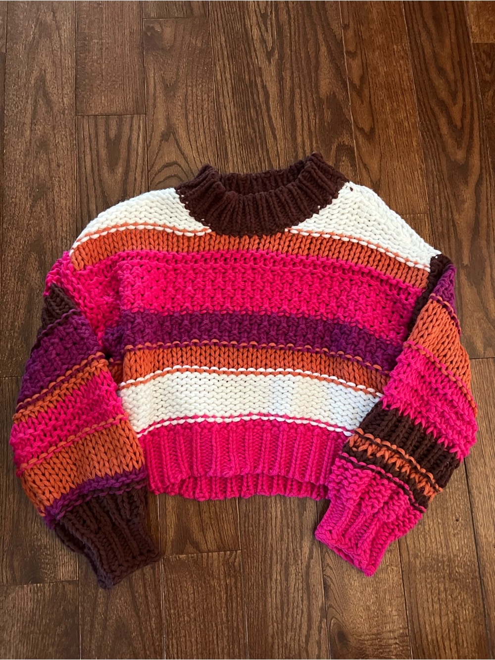 Altar’d State Small Cropped Striped Crewneck Sweater